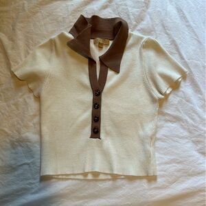 Brown and Cream Women's Crop Top